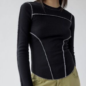 Urban Outfitters Black Top with White Stitching